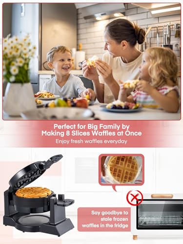 Waffle Maker, 1400W Double Belgian Waffle Iron 180° Flip, 8 Slices in 3 Mins, Rotating & Nonstick Plates, Anti-Scald, Removable Drip Tray Easy to Clean, Cool Touch Handle, Space-Saving Storage(Black) - My Kitchen Products