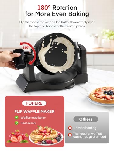 Waffle Maker, 1400W Double Belgian Waffle Iron 180° Flip, 8 Slices in 3 Mins, Rotating & Nonstick Plates, Anti-Scald, Removable Drip Tray Easy to Clean, Cool Touch Handle, Space-Saving Storage(Black) - My Kitchen Products