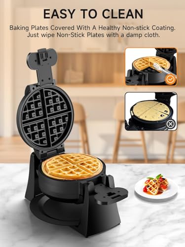 Waffle Maker, 1400W Double Belgian Waffle Iron 180° Flip, 8 Slices, Rotating & Nonstick Plates, Removable Drip Tray for Easy Cleaning, Cool Touch Handles, Space Saving Storage, Black - My Kitchen Products