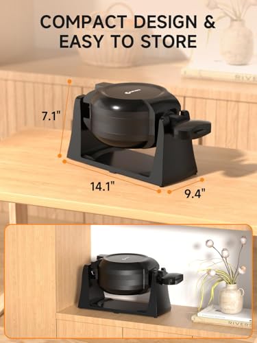 Waffle Maker, 1400W Double Belgian Waffle Iron 180° Flip, 8 Slices, Rotating & Nonstick Plates, Removable Drip Tray for Easy Cleaning, Cool Touch Handles, Space Saving Storage, Black - My Kitchen Products