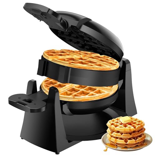 Waffle Maker, 1400W Double Belgian Waffle Iron 180° Flip, 8 Slices, Rotating & Nonstick Plates, Removable Drip Tray for Easy Cleaning, Cool Touch Handles, Space Saving Storage, Black - My Kitchen Products