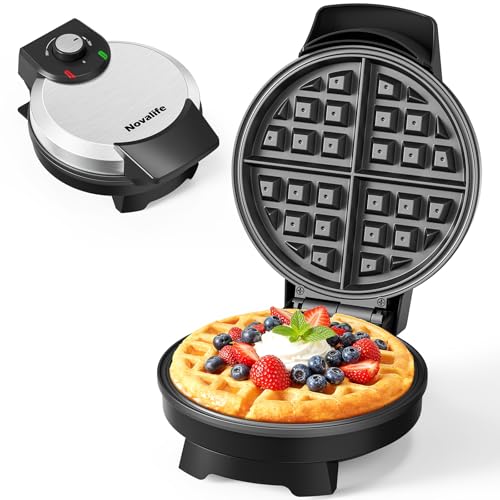 Waffle Maker, 7“ Round Classic Belgian Waffle Iron, Adjustable Browning Control, Easy-Clean Nonstick Plates & Cool Touch Handle, Space Saving Storage, Stainless Steel - My Kitchen Products
