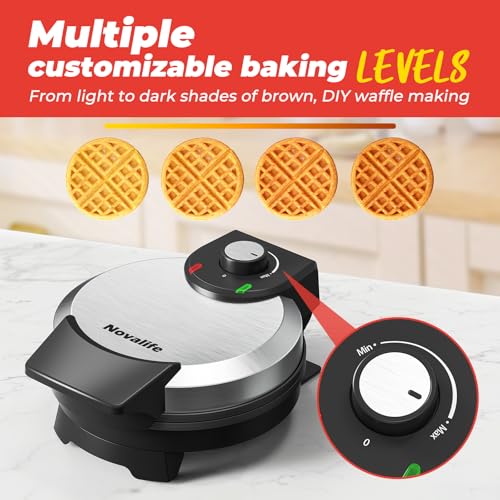 Waffle Maker, 7“ Round Classic Belgian Waffle Iron, Adjustable Browning Control, Easy-Clean Nonstick Plates & Cool Touch Handle, Space Saving Storage, Stainless Steel - My Kitchen Products