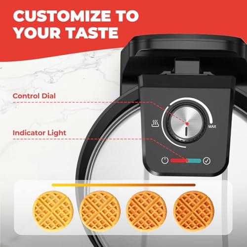 Waffle Maker, Rotating Belgian Waffle Maker, 180° Flip Waffle Iron, Non-Stick Plate, Adjustable Browning Control, Foldable Cool Touch Handle, Removable Drip Tray, Space Saving Storage, Stainless Steel - My Kitchen Products