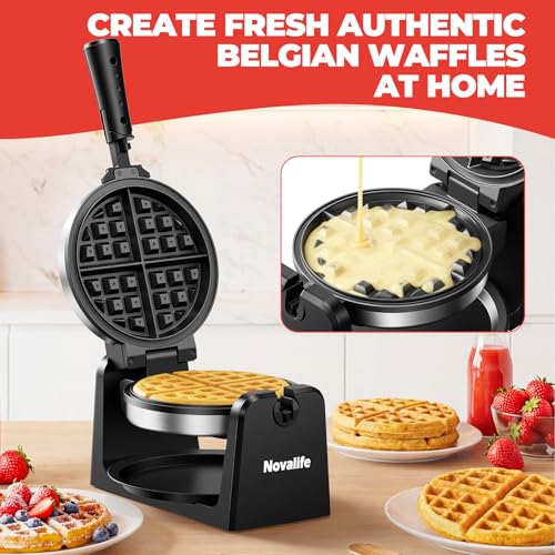 Waffle Maker, Rotating Belgian Waffle Maker, 180° Flip Waffle Iron, Non-Stick Plate, Adjustable Browning Control, Foldable Cool Touch Handle, Removable Drip Tray, Space Saving Storage, Stainless Steel - My Kitchen Products