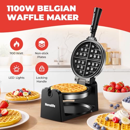 Waffle Maker, Rotating Belgian Waffle Maker, 180° Flip Waffle Iron, Non-Stick Plate, Adjustable Browning Control, Foldable Cool Touch Handle, Removable Drip Tray, Space Saving Storage, Stainless Steel - My Kitchen Products