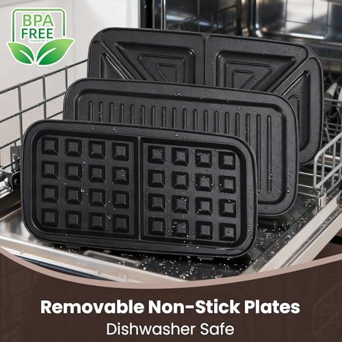 Waffle Maker with Removable Plates, 3-in-1 Sandwich maker and waffle and pancake maker, Nonstick Plates, 5-Level Browning Control & Ready Indicator Lights, Easy to Clean for Family Breakfast - My Kitchen Products