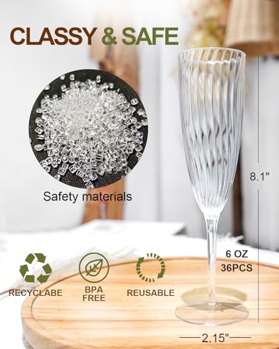 Walee Koky Plastic Champagne Flutes, 36 PCS Clear Disposable Wine Glasses Reusable Plastic Cocktail Cups for Home Daily Life Party Birthday Wedding Toasting Drinking Champagne(6 oz) - My Kitchen Products