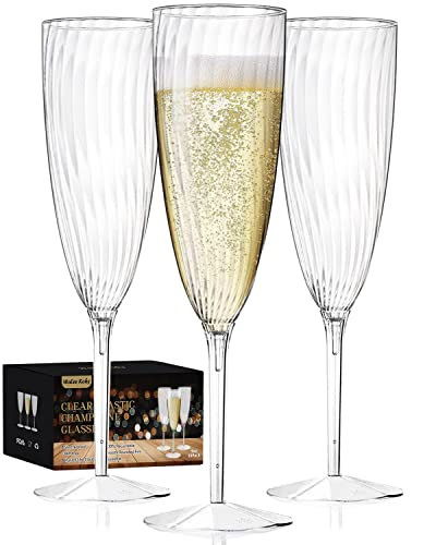 Walee Koky Plastic Champagne Flutes, 36 PCS Clear Disposable Wine Glasses Reusable Plastic Cocktail Cups for Home Daily Life