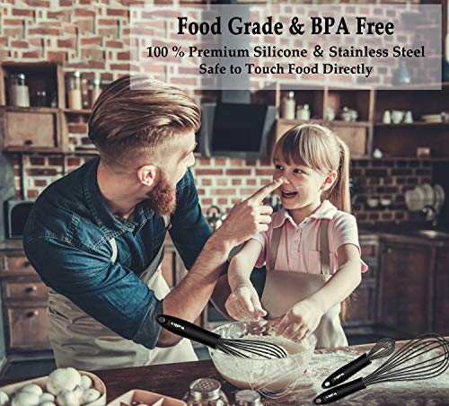 Walfos Silicone Whisk,Stainless Steel Wire Whisk Set of 3 -Heat Resistant 480°F Kitchen Whisks for Non-stick Cookware,Balloon Egg Beater Perfect for Blending,Whisking,Beating,Frothing & Stirring,Black - My Kitchen Products