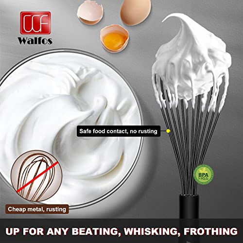 Walfos Silicone Whisk,Stainless Steel Wire Whisk Set of 3 -Heat Resistant 480°F Kitchen Whisks for Non-stick Cookware,Balloon Egg Beater Perfect for Blending,Whisking,Beating,Frothing & Stirring,Black - My Kitchen Products