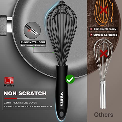 Walfos Silicone Whisk,Stainless Steel Wire Whisk Set of 3 -Heat Resistant 480°F Kitchen Whisks for Non-stick Cookware,Balloon Egg Beater Perfect for Blending,Whisking,Beating,Frothing & Stirring,Black - My Kitchen Products