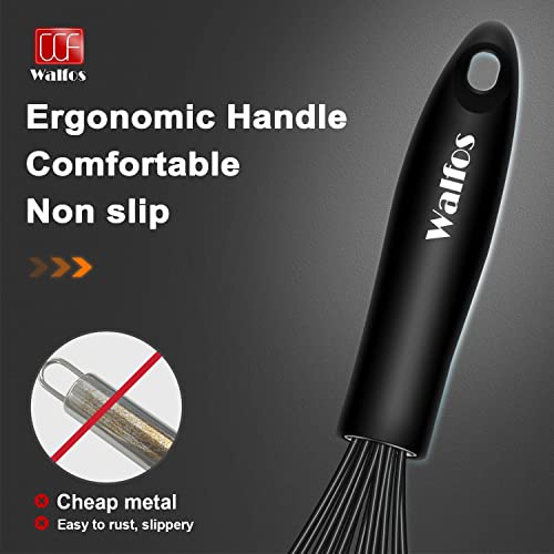 Walfos Silicone Whisk,Stainless Steel Wire Whisk Set of 3 -Heat Resistant 480°F Kitchen Whisks for Non-stick Cookware,Balloon Egg Beater Perfect for Blending,Whisking,Beating,Frothing & Stirring,Black - My Kitchen Products