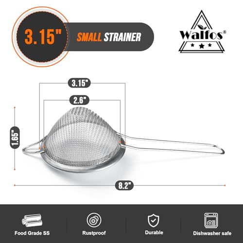 Walfos Small Fine Mesh Strainer for Cocktail & Tea, Mini Stainless Steel Sieve with Handle, 3.15 Inch Metal Strainers for Juicing, Coffee, Drinks, Tea Herbs - My Kitchen Products