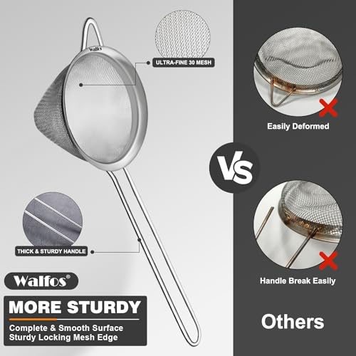 Walfos Small Fine Mesh Strainer for Cocktail & Tea, Mini Stainless Steel Sieve with Handle, 3.15 Inch Metal Strainers for Juicing, Coffee, Drinks, Tea Herbs - My Kitchen Products