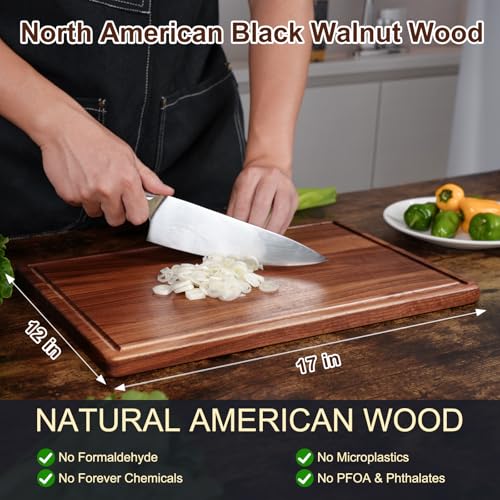 Walnut Wooden Cutting Boards for Kitchen, Solid Wood Cutting Board Set - Charcuterie & Chopping Butcher Block for Meat - Kitchen Gadgets Gift (Walnut 17in*12in) - My Kitchen Products