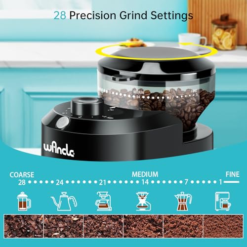 Wancle Electric Burr Coffee Grinder - Adjustable with 28 Precise Grind Settings for 12 Cups - Professional Coffee Bean Grinder (Plastic, Black) - My Kitchen Products