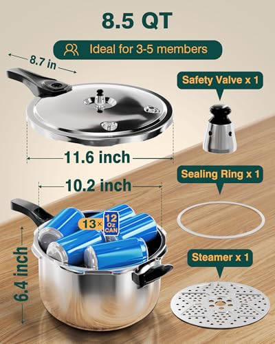 WantJoin Pressure Cooker, 8 Quart Stainless Steel Pressure Canner, Induction Compatible Cookware with Spring Valve Safeguard Devices,Compatible with Gas & Induction Cooker - My Kitchen Products