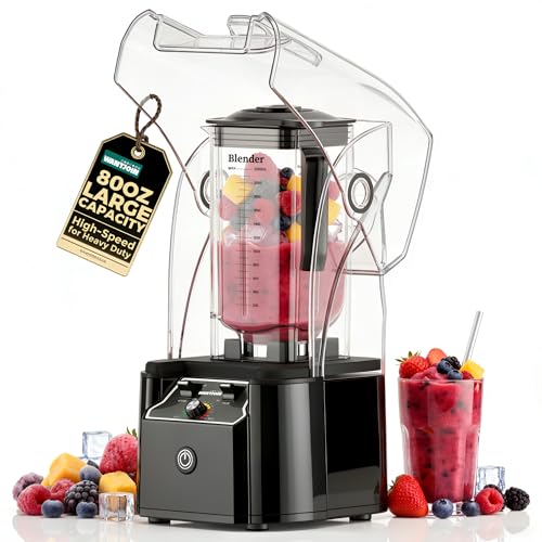 WantJoin Professional Commercial Blender With Shield Quiet Sound Enclosure 2200W Industries Strong and Quiet