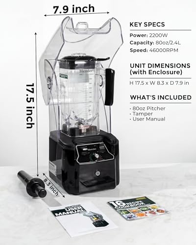 WantJoin Professional Commercial Blender With Shield Quiet Sound Enclosure 2200W Industries Strong and Quiet Professional-Grade Power, Self-Cleaning, Black - My Kitchen Products