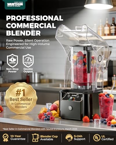 WantJoin Professional Commercial Blender With Shield Quiet Sound Enclosure 2200W Industries Strong and Quiet Professional-Grade Power, Self-Cleaning, Black - My Kitchen Products