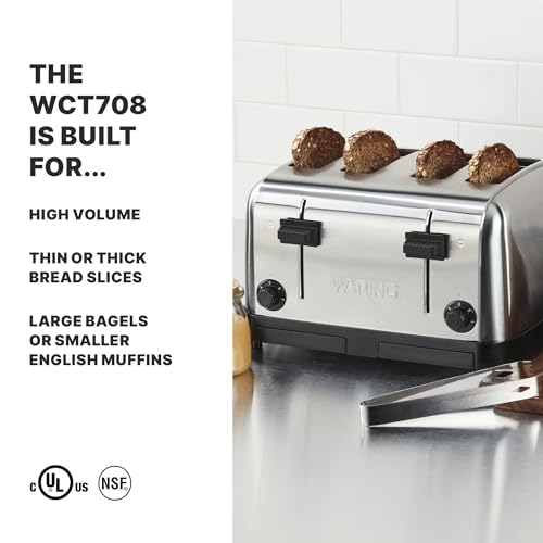 Waring Commercial 4-Slot Toaster, Professional Light-Duty Pop-Up Bread Toaster, with Defrost Function for Commercial Kitchens, 120V WCT708 - My Kitchen Products