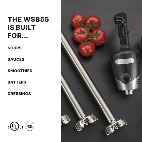 Waring Commercial Big Stix Heavy Duty Stick Immersion Hand Held Blender, 14" Removable Shaft, 1 HP, 750 Watt, Variable Speed Motor, Professional Restaurant Grade, 15 Gal Capacity, 120V, 5-15P WSB55, Black/Silver - My Kitchen Products
