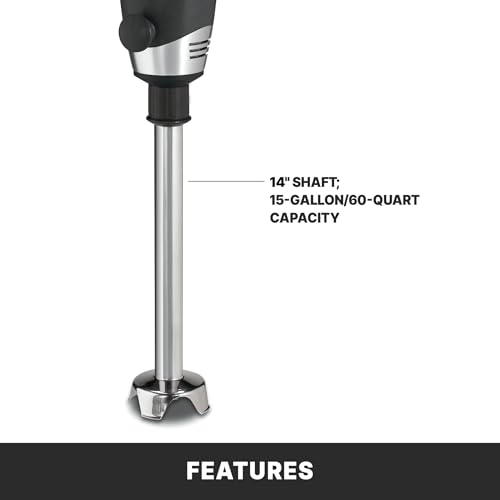 Waring Commercial Big Stix Heavy Duty Stick Immersion Hand Held Blender, 14" Removable Shaft, 1 HP, 750 Watt, Variable Speed Motor, Professional Restaurant Grade, 15 Gal Capacity, 120V, 5-15P WSB55, Black/Silver - My Kitchen Products