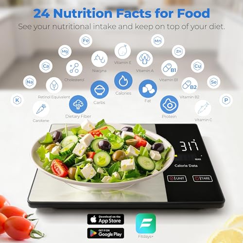 WARMKEY Smart Nutrition Food Scale with App - 1g Precision Digital Kitchen Scale, Tracks Calories & 24 Nutrients, Macros, Fat & Protein for Keto, Fitness & Meal Prep, 11lb/5kg with Tare Function - My Kitchen Products