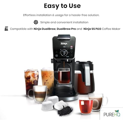 Water Filter for Ninja Dual Brew Coffee Maker and Ninja Single Serve Pods Grounds by PureHQ - Compatible with DualBrew Pro CFP301 CFP307 CFN601 - Includes Holder, 3 Pack of Charcoal Water Filters - My Kitchen Products