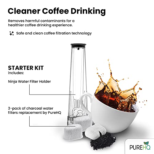 Water Filter for Ninja Dual Brew Coffee Maker and Ninja Single Serve Pods Grounds by PureHQ - Compatible with DualBrew Pro CFP301 CFP307 CFN601 - Includes Holder, 3 Pack of Charcoal Water Filters - My Kitchen Products