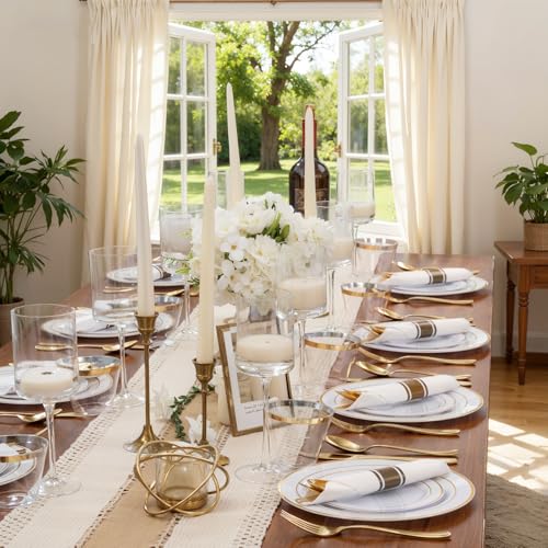 WDF Partyware 350Piece Gold Dinnerware Set for 50 Guests - Gold Plastic Plates with Disposable Cutlery - 50Dinner Plates-50Dessert Plates-50Pre Rolled Napkins with Silverware for Wedding/Birthday - My Kitchen Products