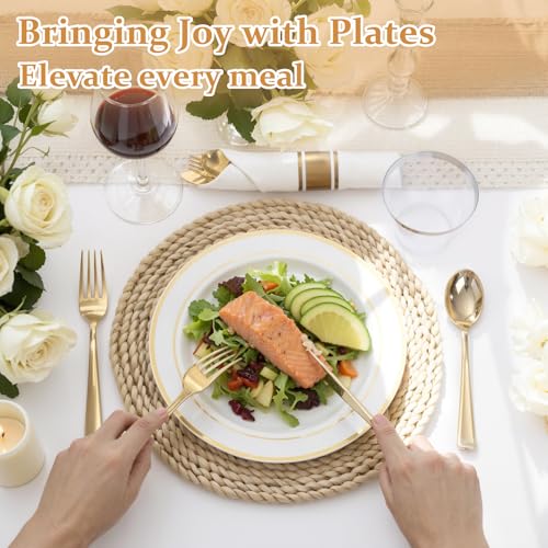 WDF Partyware 350Piece Gold Dinnerware Set for 50 Guests - Gold Plastic Plates with Disposable Cutlery - 50Dinner Plates-50Dessert Plates-50Pre Rolled Napkins with Silverware for Wedding/Birthday - My Kitchen Products