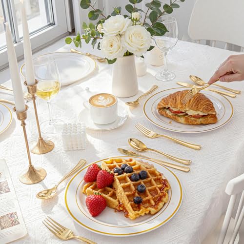 WDF300 Pieces Gold Plastic Silverware - Heavy Duty Disposable Cutlery Set Plastic Gold Silverware Set Includes 100 Forks, 100 Spoons, 100 Knives for Party Baby Shower Wedding Spring - My Kitchen Products