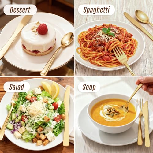 WDF300 Pieces Gold Plastic Silverware - Heavy Duty Disposable Cutlery Set Plastic Gold Silverware Set Includes 100 Forks, 100 Spoons, 100 Knives for Party Baby Shower Wedding Spring - My Kitchen Products