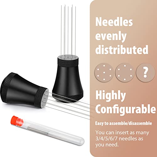 WDT Espresso Distribution Tool Espresso Stirrer Tools for Barista, 0.35mm 7 Needles Espresso Coffee Stirrer with Extra 7 Replaceable Needles, Aluminum Alloy Handle with Stand (Black) - My Kitchen Products