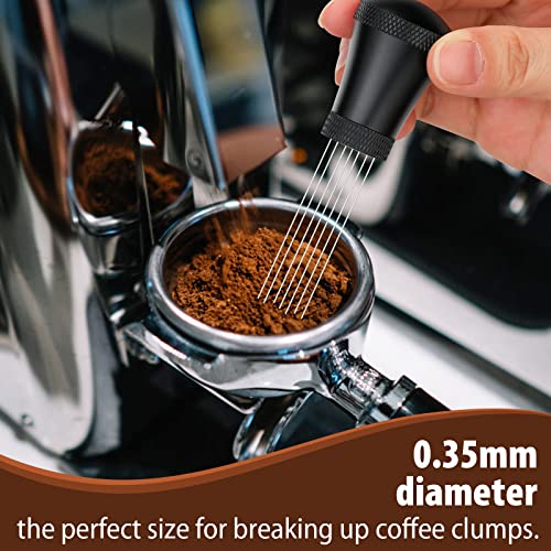 WDT Espresso Distribution Tool Espresso Stirrer Tools for Barista, 0.35mm 7 Needles Espresso Coffee Stirrer with Extra 7 Replaceable Needles, Aluminum Alloy Handle with Stand (Black) - My Kitchen Products