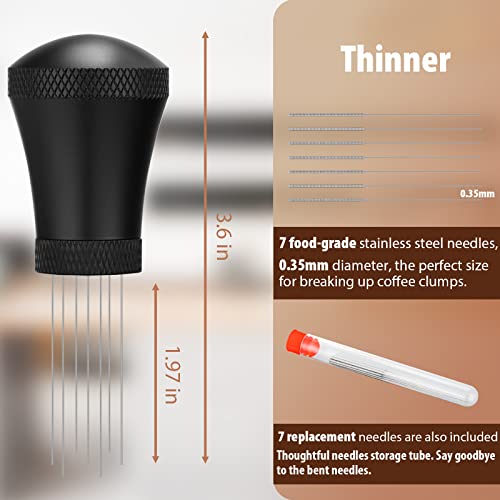 WDT Espresso Distribution Tool Espresso Stirrer Tools for Barista, 0.35mm 7 Needles Espresso Coffee Stirrer with Extra 7 Replaceable Needles, Aluminum Alloy Handle with Stand (Black) - My Kitchen Products
