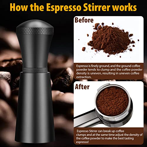 WDT Espresso Distribution Tool Espresso Stirrer Tools for Barista, 0.35mm 7 Needles Espresso Coffee Stirrer with Extra 7 Replaceable Needles, Aluminum Alloy Handle with Stand (Black) - My Kitchen Products