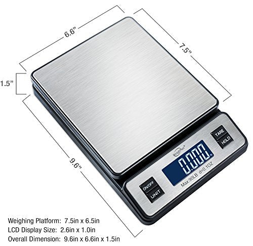 Weighmax W-2809 90 LB X 0.1 OZ Durable Stainless Steel Digital Postal Scale, Shipping Scale With AC adapter, 1 Pack - My Kitchen Products