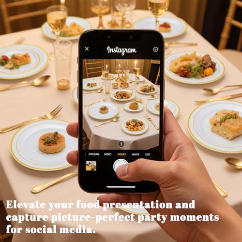 WELLIFE 350-Piece Gold Disposable Plates and Cutlery Set - Premium 10.25" Dinner Plates, 7.5" Dessert Plates, 9oz Cups & Cutlery for Weddings, Catering Events - 50 Guest Service - Elegant & Sturdy - My Kitchen Products