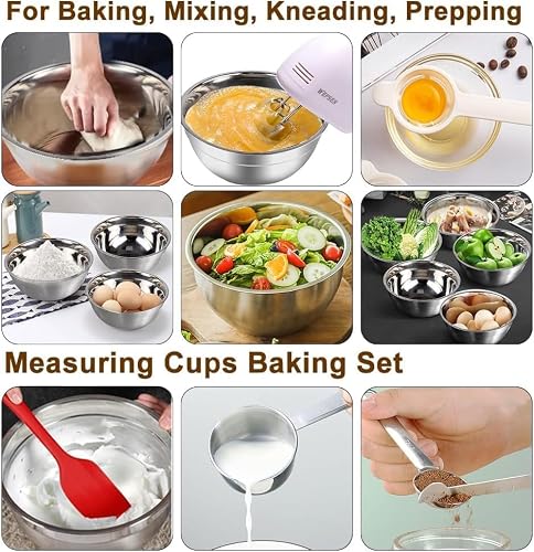 WEPSEN 5-Speed Electric Hand Mixer, 4 Large Mixing Bowls Set, Handheld Mixers with Whisks Beater, Stainless Steel Metal Nesting Bowl Measuring Cups Spoons Kitchen Cake Blender for Baking Supplies - My Kitchen Products