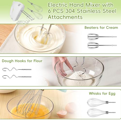 WEPSEN 5-Speed Electric Hand Mixer, 4 Large Mixing Bowls Set, Handheld Mixers with Whisks Beater, Stainless Steel Metal Nesting Bowl Measuring Cups Spoons Kitchen Cake Blender for Baking Supplies - My Kitchen Products