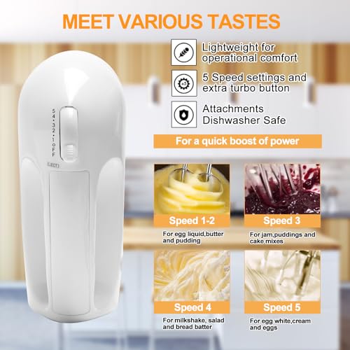 WEPSEN 5-Speed Electric Hand Mixer, 4 Large Mixing Bowls Set, Handheld Mixers with Whisks Beater, Stainless Steel Metal Nesting Bowl Measuring Cups Spoons Kitchen Cake Blender for Baking Supplies - My Kitchen Products