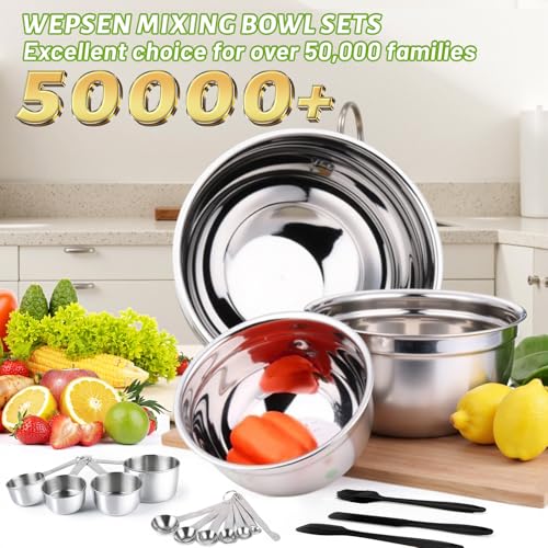WEPSEN Mixing Bowls Set, 25PCS Stainless Steel Mixing Bowl with Lid Set, Large Nesting Bowls 7, 4.5, 3,2, 1.5QT, Measuring Cups and Spoons Baking Utensils Metal Bowl for Kitchen Prep - My Kitchen Products