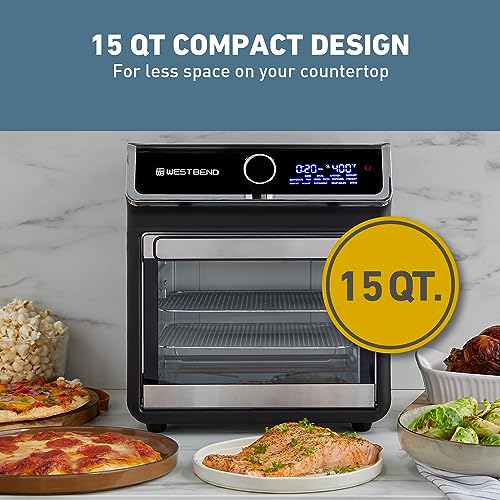 West Bend Air Fryer Oven 15-Quart Capacity with Digital Controls Easy-View Door and 16 Cooking Presets, Includes Eight Cooking Accessories, 1000-Watts, Black - My Kitchen Products