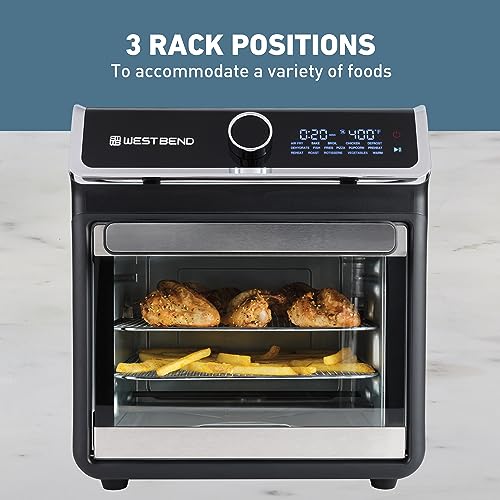 West Bend Air Fryer Oven 15-Quart Capacity with Digital Controls Easy-View Door and 16 Cooking Presets, Includes Eight Cooking Accessories, 1000-Watts, Black - My Kitchen Products