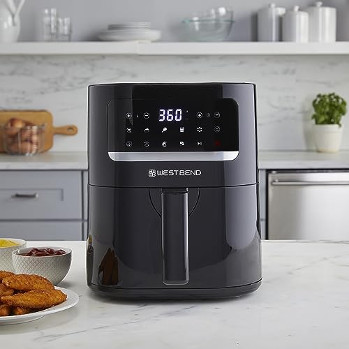 West Bend Compact Air Fryer 5-Quart Capacity with Digital Controls LCD Display and 10 Cooking Presets with Shake Reminder, Nonstick Frying Basket, 1500-Watts, Black - My Kitchen Products