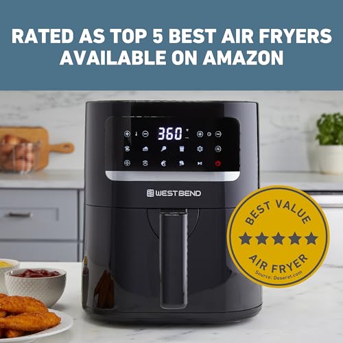 West Bend Compact Air Fryer 5-Quart Capacity with Digital Controls LCD Display and 10 Cooking Presets with Shake Reminder, Nonstick Frying Basket, 1500-Watts, Black - My Kitchen Products