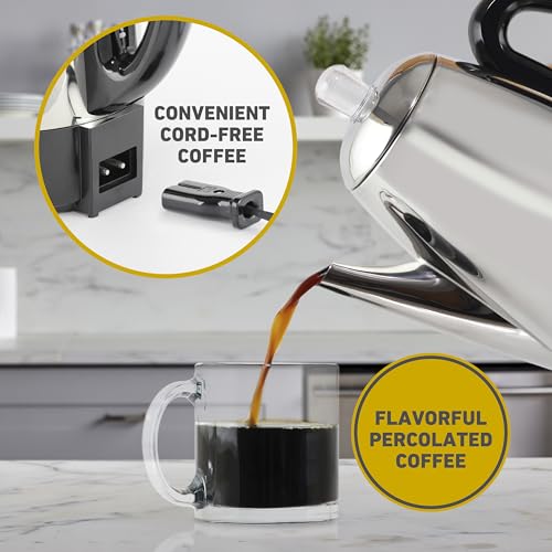 West Bend Electric Percolator Classic Style Coffee Maker with Heat Resistant Handle Base and Detachable Cord with Stainless Steel Stem and Basket, 12-Cup, Silver - My Kitchen Products